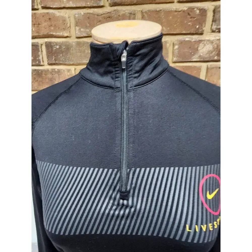 NIKE Pro Combat Dri-Fit Athletic 1/4 Zip Livestrong Black Compression Shirt s